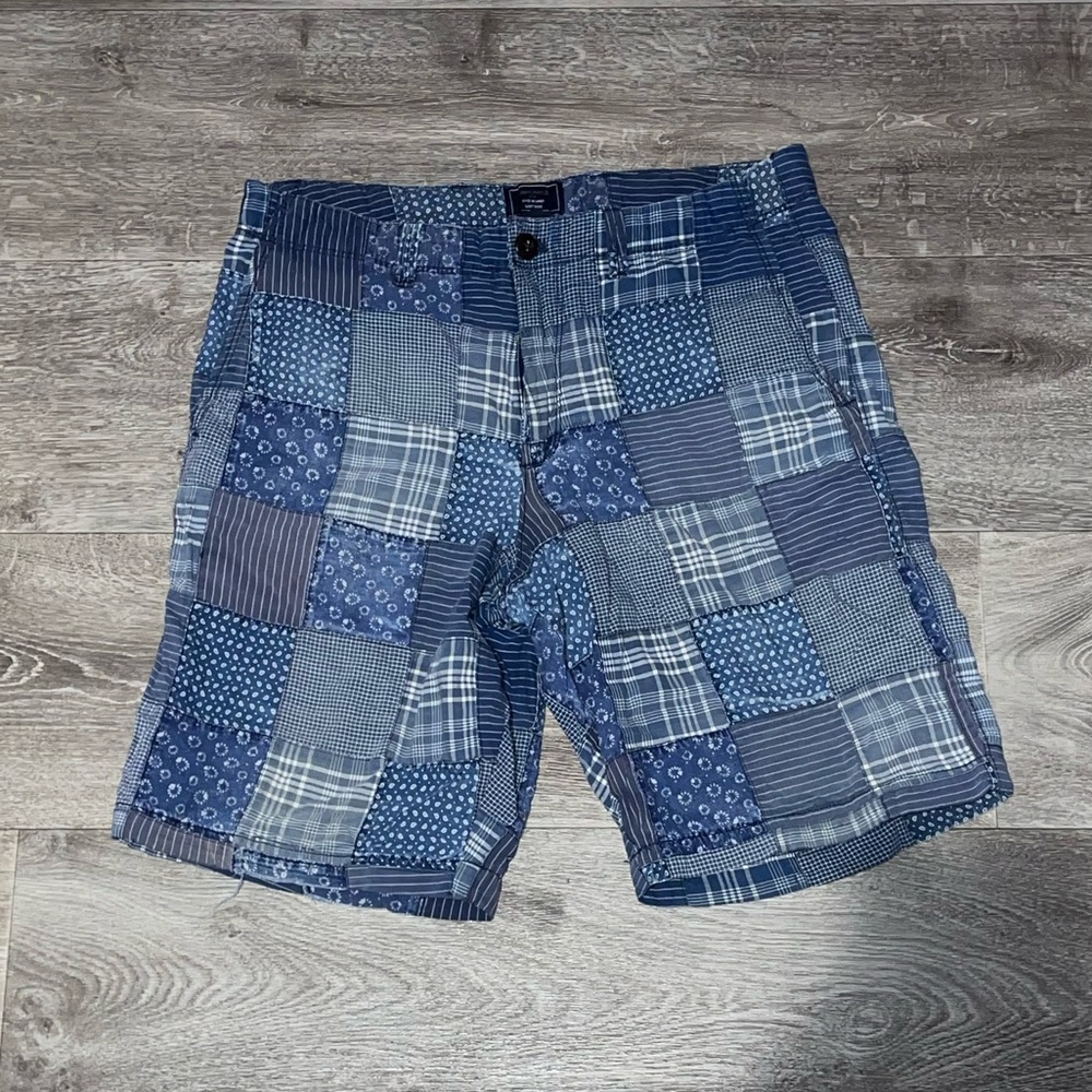 Gap Khakis Blue Plaid Pattern Patchwork Shorts - image 1